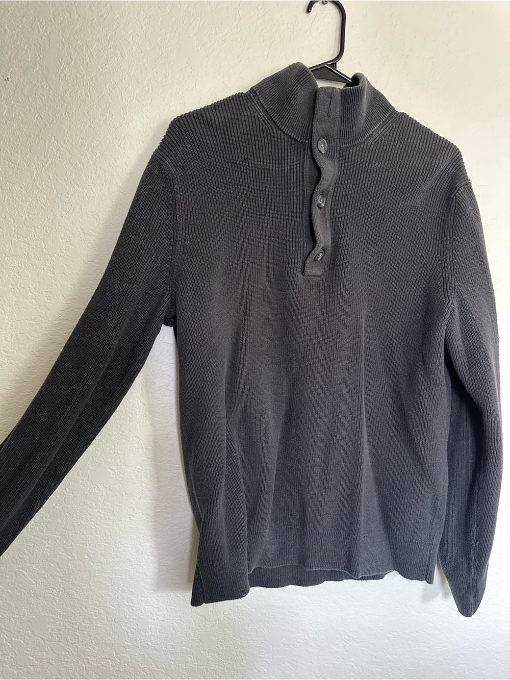 Banana Republic Men's Dark Charcoal Ribbed Button Turtleneck Sweater